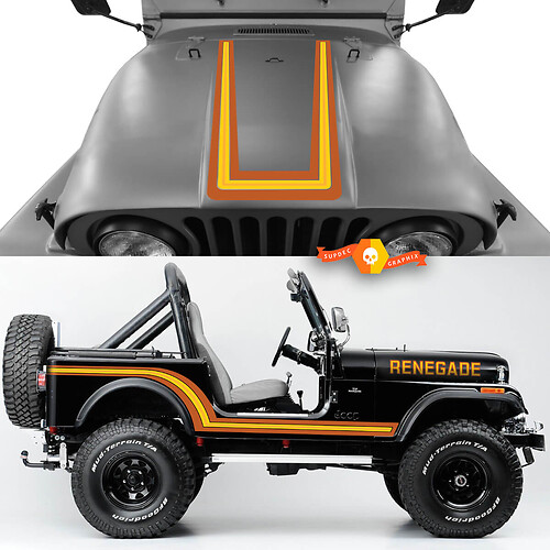 Kit Of Hood Side Rocker Panel Front Rear Fender Jeep Renegade CJ7 Vinyl Stickers Decals graphics - Sand Color

