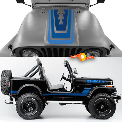 Kit Of Hood Side Rocker Panel Front Rear Fender Jeep Renegade CJ7 Vinyl Graphics Stickers Decals Choose Colors
