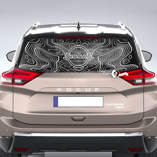 Rear Window Decal for Nissan Rogue with Topographic Map Vinyl Sticker Graphic