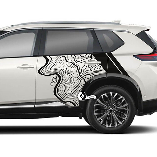 Nissan Rogue Topographic Map with Stripes Side Doors Vinyl Decal Sticker Graphic
