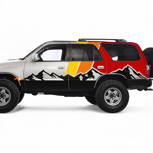 Mountains with Retro TRD Vintage Stripes Stickers Decals - Custom Graphics Wrap for Toyota 4Runner TRD