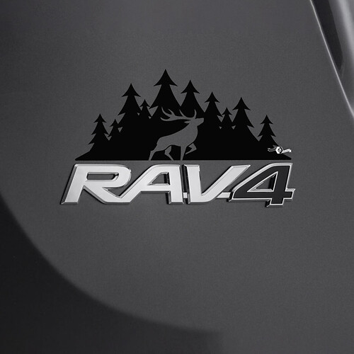 Mountains Deer Decal Sticker Over Rear Toyota Rav4 Badge