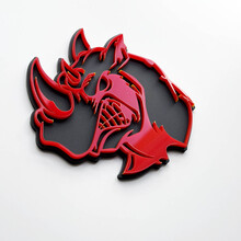3D Rhino Angry Logo Badge - Custom Fender Emblem for Cars Trucks and SUVs Red vs Grey 2