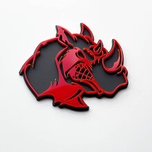 3D Rhino Angry Logo Badge - Custom Fender Emblem for Cars Trucks and SUVs Red vs Grey 3