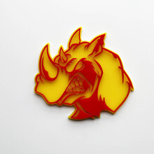 3D Rhino Angry Logo Badge - Custom Fender Emblem for Cars Trucks and SUVs Red vs Yellow 4
