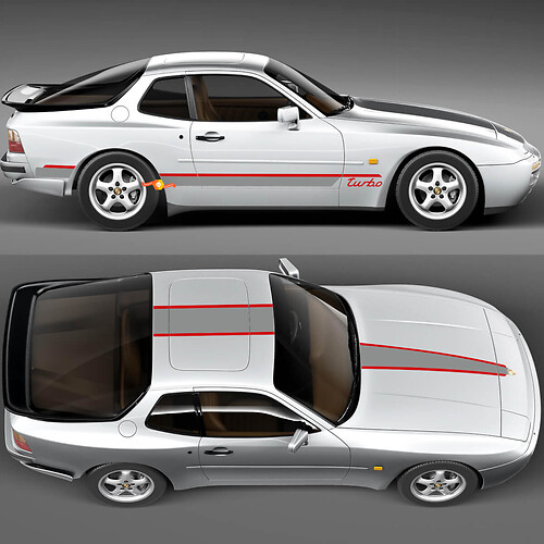 Porsche 944 Turbo Stripes Sides Hood Roof Kit - Custom Vinyl Decal Graphics
