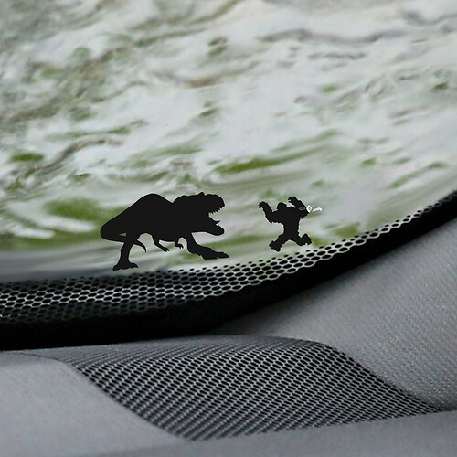 T-Rex and Yeti Bigfoot Windshield Easter Egg Corner Decal - Custom Vinyl Graphic