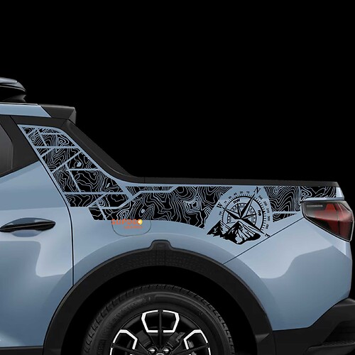 2x Hyundai Santa Cruz Topographic Map edition BedSide Side Rear Pilar Vinyl Stickers Decal
