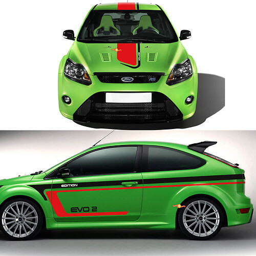 Ford Focus RS Edition EVO 2 Side Hood Body Decals Stickers Graphic Kit