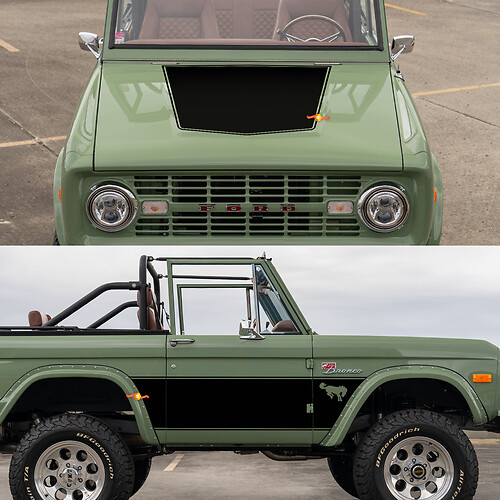 Retro Side Doors and Hood Wrap Decals Stickers for 1968 Ford Bronco
