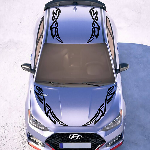 Hood and Roof Tribal Racing Stripes Vinyl Stickers Decal fit to Hyundai Veloster