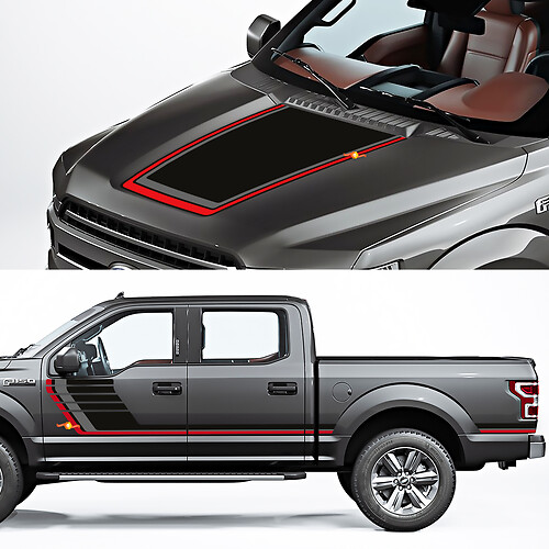 Side Rocker Panel and Hood Decal Graphic fit to Ford F150 Raptor Roush Package 3 colors
