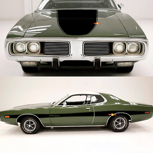 1973-74 Charger Side Accent Stripe Hood Kit Vinyl Decals Stickers 