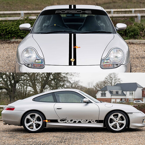 Porsche 911 Carrera Stripes Retro Hood Side Windshield Decal Sticker Kit