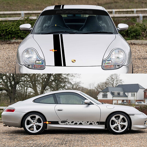 Porsche 911 Carrera Dual Stripes Retro Hood Side Windshield Decal Sticker Kit