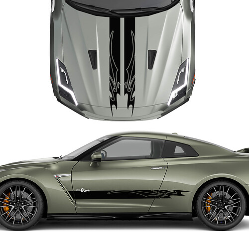 Hood and Sides Dual Tribal Graphics Stripes Decal Kit for Nissan GT-R
