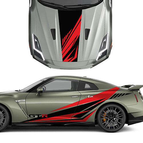 Hood and Sides Graphics Stripes Decal Kit for Nissan GT-R