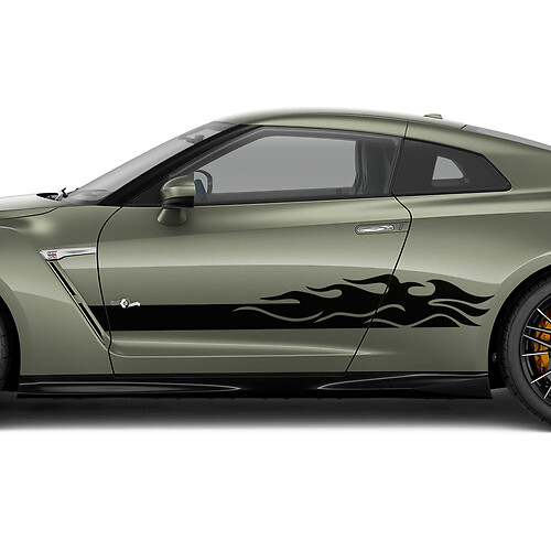 Side Doors Flames Stripes Decal Kit for Nissan GT-R