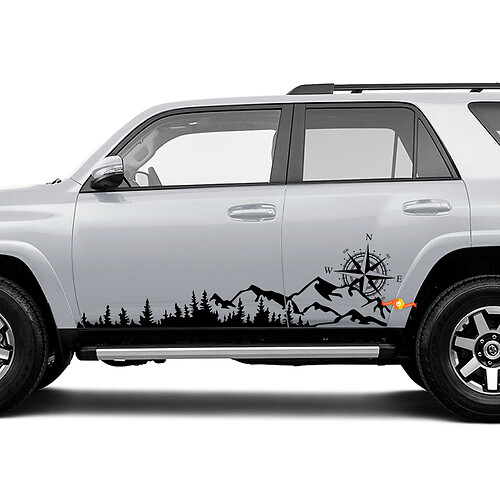 Side Trees Mountains and Compass Side Vinyl Sticker Decal fit to Toyota 4Runner Tacoma Tundra