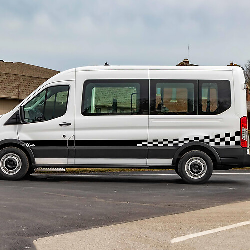 Ford Transit Checkered Flag Stripes Side Doors Graphics Vinyl Decal Sticker