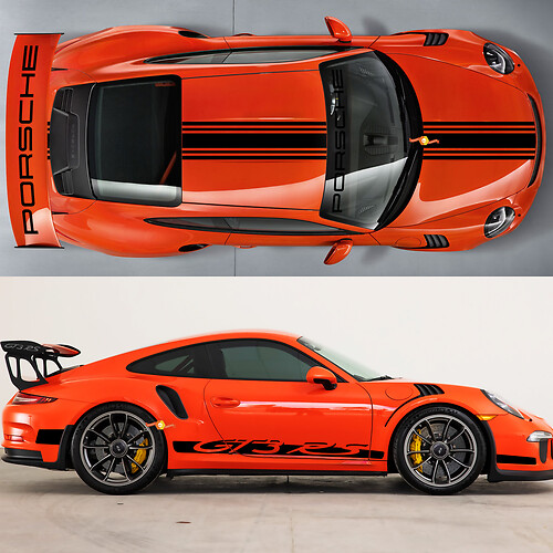 Stickers Kit Hood Roof Tail Spoiler Stripes Martini Style Decal Sticker for Porsche 991 gt3 RS