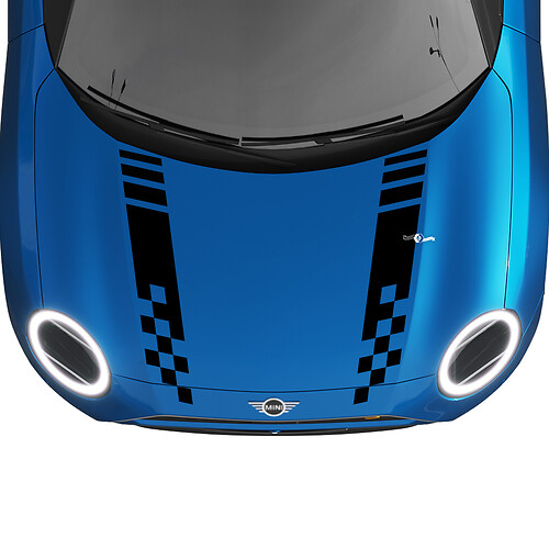 Hood Checkered Racing Stripes Rally Decal graphics sticker for MINI Cooper S
