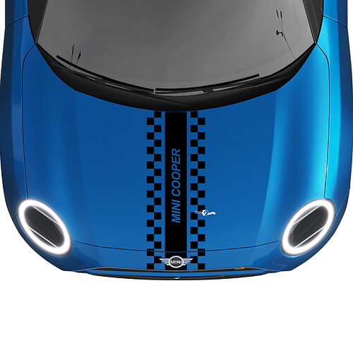 Hood Checkered Racing Central Stripe Rally Decal graphics sticker for MINI Cooper S