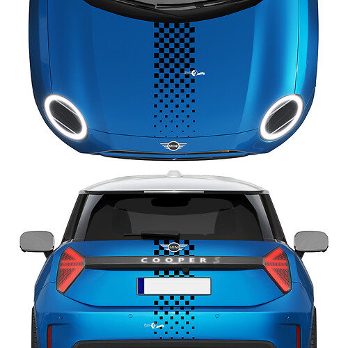 Hood and Rear Checkered stripes Mini Cooper Vinyl graphics decal Sticker for Mini Cooper