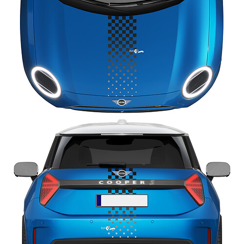 Hood and Rear Checkered Gradient stripes Mini Cooper Vinyl graphics decal Sticker for Mini Cooper S