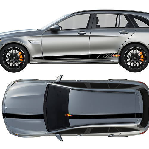 AMG Edition 1 Package Side & Hood Roof Trunk Stripes Decals Kit Vinyl Graphics Stickers for Mercedes C63
