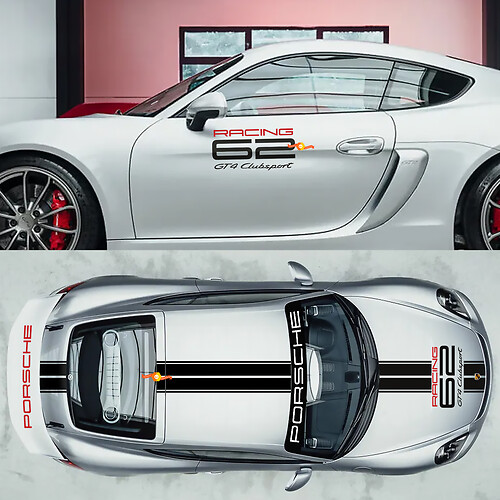 GT4 Clubsport Racing Side Hood Roof Windshield Baner Decals Stickers Graphics for Porsche 718 Cayman
