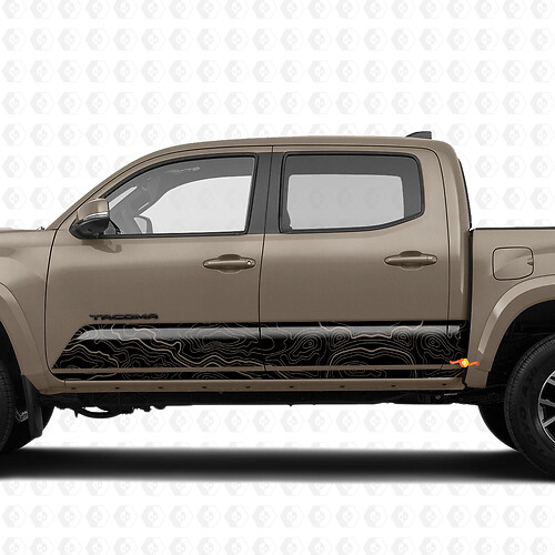 Side Stripes Topographic Map on Rocker Panel Vinyl Sticker Decal fit to Toyota Tacoma