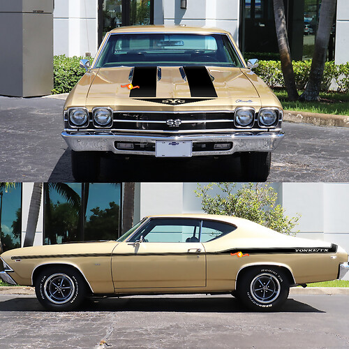 YONKE-TX Side & Hood Stripes Decal Sticker Kit for 1969 Chevrolet Chevelle