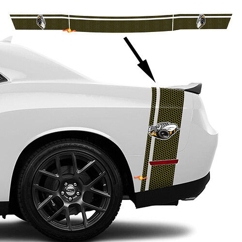 RUMBLE BEE Honeycomb Tail Bed Rear Bumblebee Stripe Decal for Dodge Challenger