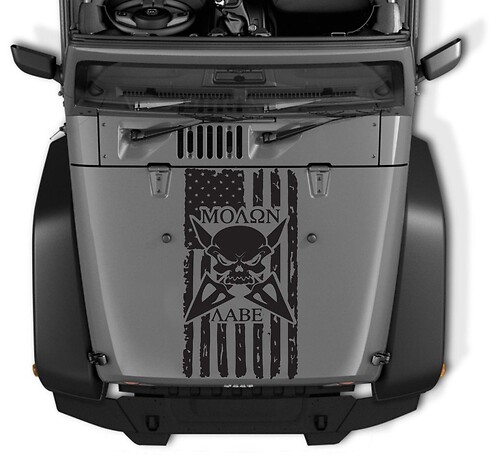 MOLON LABE USA Flag Distressed Skull Wrangler Vinyl Hood Sticker Decal TJ LJ JK #3