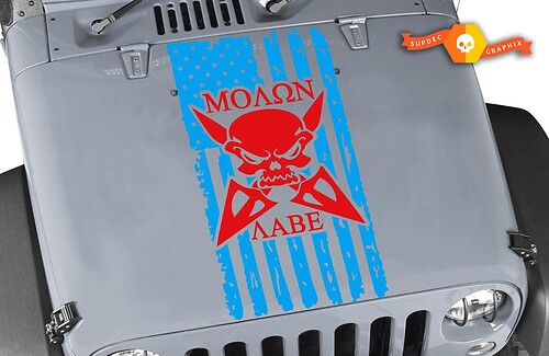 MOLON LABE Flag Distressed Wrangler Edition Vinyl Hood Sticker Decal TJ LJ JK Skull #2