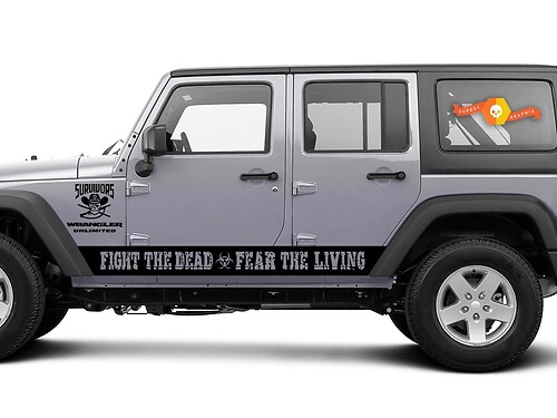 Jeep Rubicon Wrangler - Fight The Dead Fear The Living - Side Door stripes Vinyl Sticker Decals