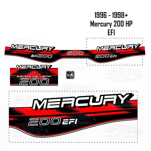 1996-1998+ Mercury 200HP EFI Sticker Decal Set Outboard Reproduction 3 Piece Vinyl 1997