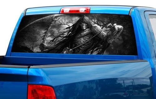 Grim reaper skull color o B/W Rear Window Graphic Decal Sticker Truck SUV
