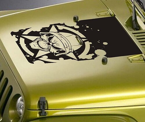 Jeep Wrangler Blackout Military Skull Hood Decal - Matte Black Sticker TJ LJ JK 2547
