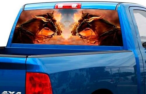 Two horses on cloud Rear Window Wrap Graphic Decal Sticker Truck SUV pick-up car