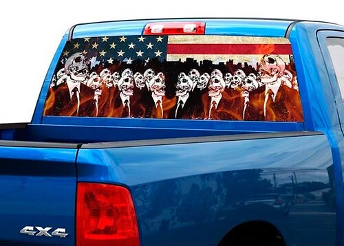 Flame skeletons USA US flag Rear Window Decal Sticker Pick-up Truck SUV Car
