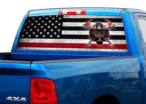 US Firefighter USA flag Rear Window Graphic Decal Sticker Truck SUV Pick-up
