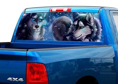 Drawing Two Wolves Rear Window Decal Sticker Pick-up Truck SUV Car
