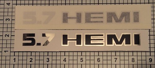 Hemi Stickers Decals 5.7 Liter Set X2 Chrome & Black Hood Scoop
