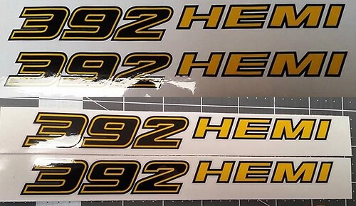 392 Hemi Hood Stickers Decals X2 PAIR Dodge Challenger SRT8 Yellow Jacket Charger Stinger
