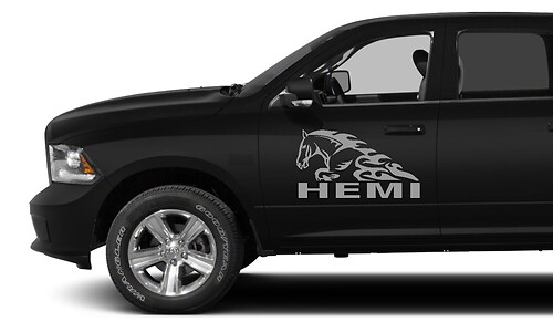 2X DODGE HEMI HORSE IN FLAME DECAL HEMI 3.7 V8 RAM 1500 graphics vinyl stickers