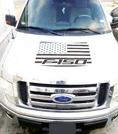 FORD F150 2009 2010 2011 2012 2013 2014 BLACKOUT AMERICAN FLAG VINYL HOOD Sticker Decal
