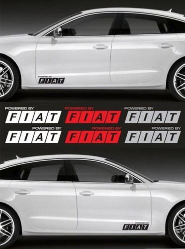 2pcs Powered by FIAT 15  wide Vinyl Decal Sticker Emblem Logo Graphic
