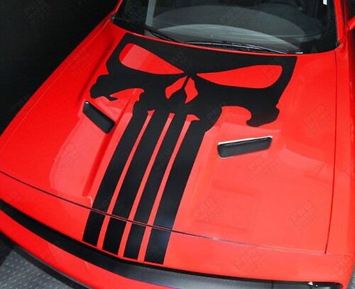 Dodge Challenger 2015-2016 Punisher Skull Hood Stripe Sticker Decal (Choose Color)